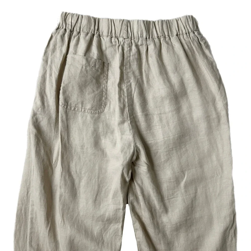 Quince 100% European Linen Elastic Waist Wide Leg Pants Driftwood Tan Size XS